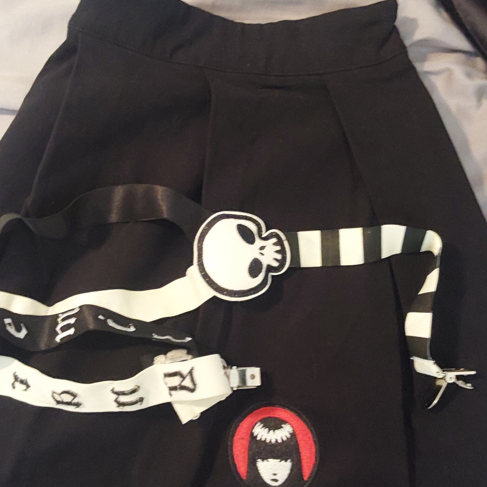 Dolls Kill Black Pleated Mini Skirt with Suspenders - Picture 2 of 6